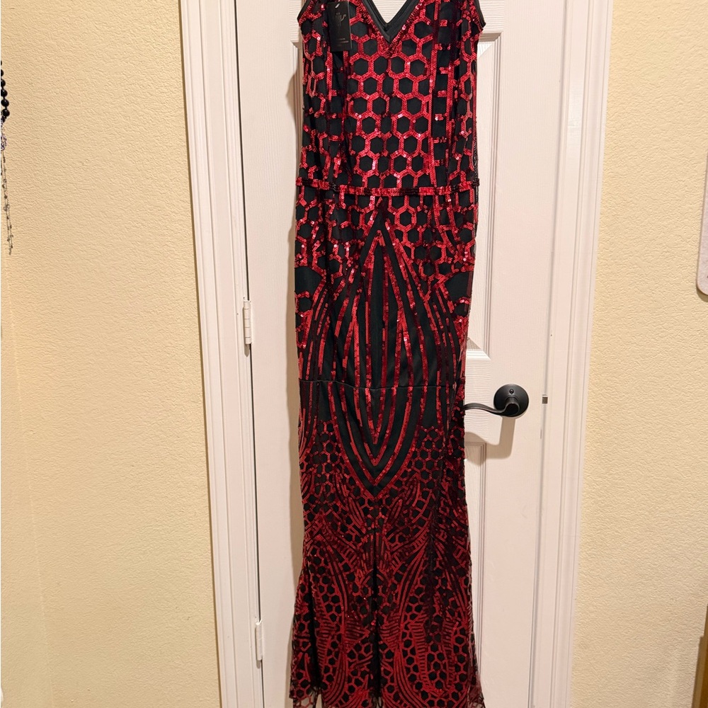 Red and Black Sequin Dress